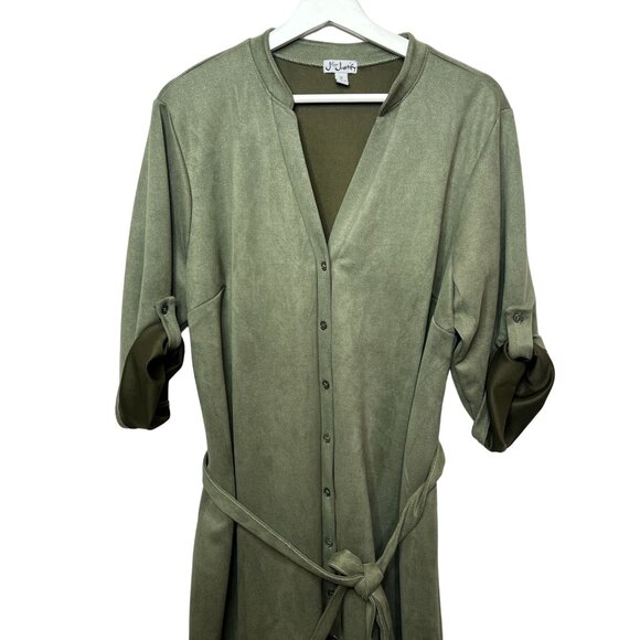 J for Justify Womens 3X Faux Suede Tunic Top Button Front Belted Casual Plus - Picture 3 of 13